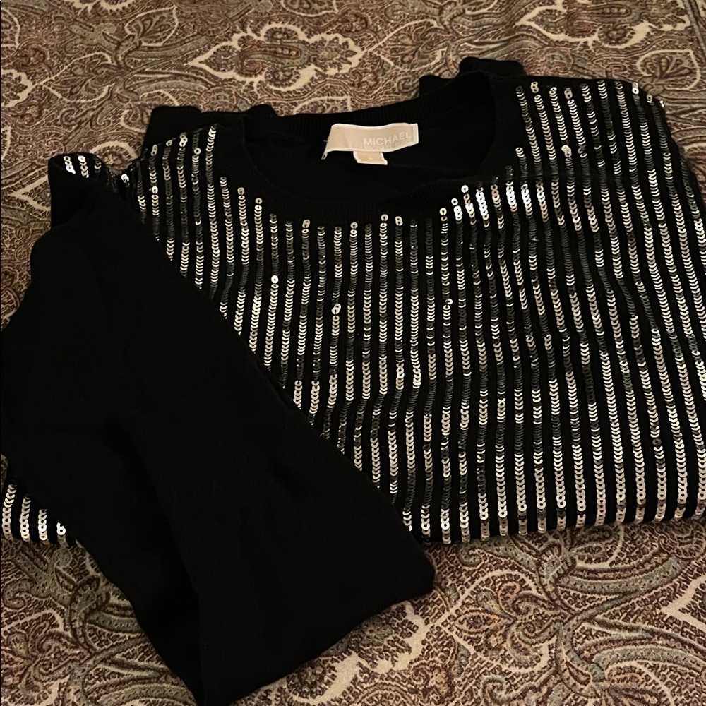 Michael Kors Black and Silver Sequin Top